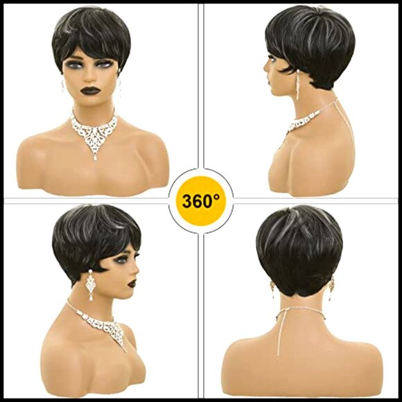 Synthetic Pixie Straight Wig Glueless Adjustable Cap Soft Thick Hair